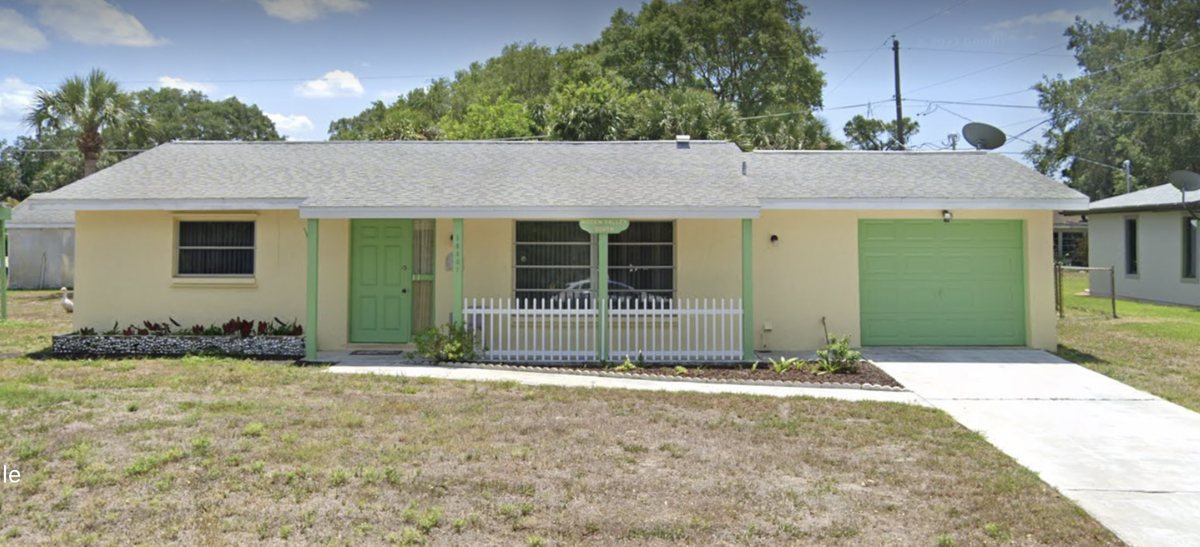 Before: dated home exterior with worn paint and overgrown yard
